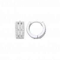 Silver CZ Triple Row Huggie Hoop Earrings