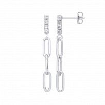 Silver CZ Paper Link Chain Drop Earrings