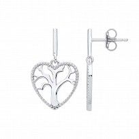 Silver Heart Tree Of Life Drop Earrings