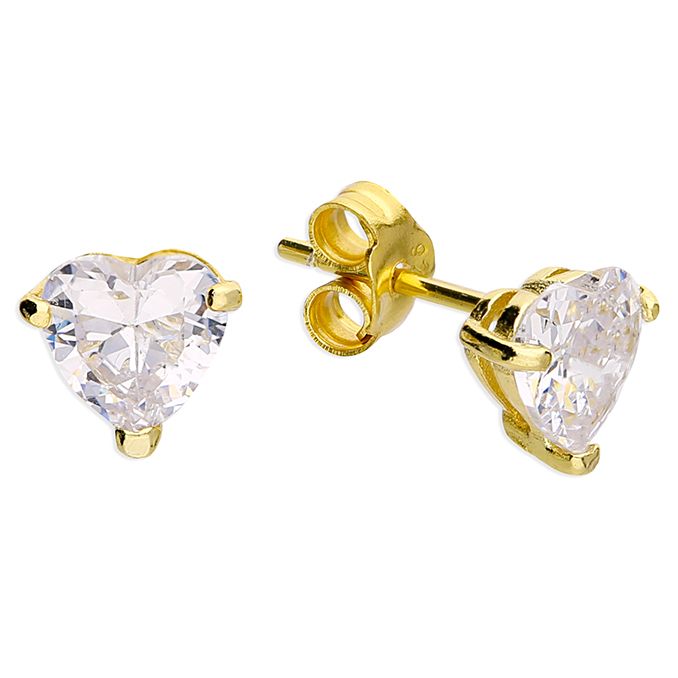 Gold Cubic Zirconia Heart Stud Earrings