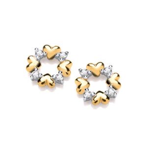 Silver, Gold & Cubic Zirconia Circle of Hearts Earrings - Cavendish French
