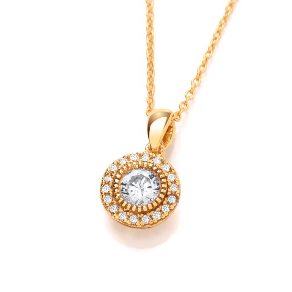 Silver, Gold & Cubic Zirconia Simple Halo Necklace - Cavendish French
