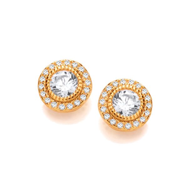 Silver, Gold & Cubic Zirconia Simple Halo Earrings - Cavendish French