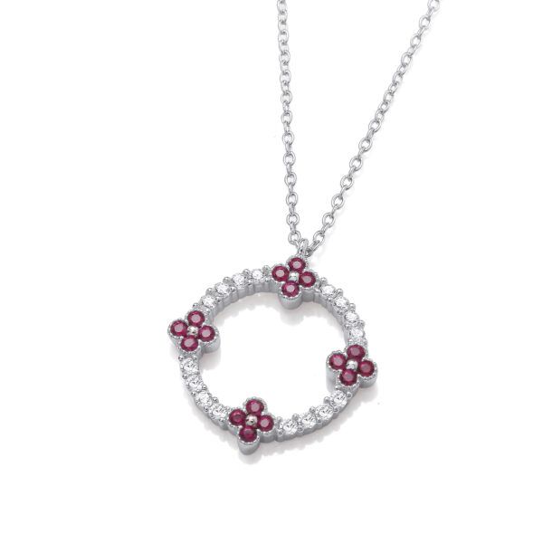 Silver & Ruby Cubic Zirconia Forget-Me-Not Necklace - Cavendish French