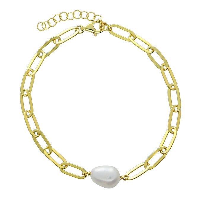 Gold Plated Sterling Silver Freshwater Pearl Bracelet