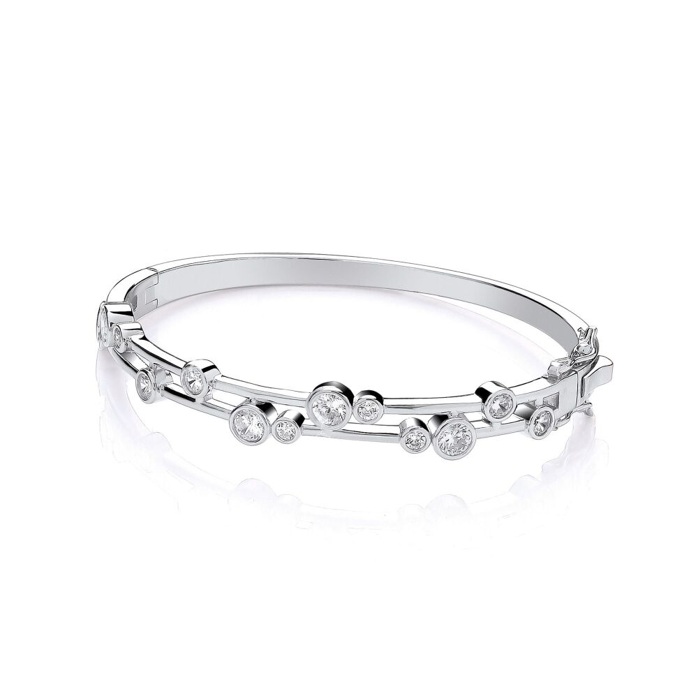 925 Sterling Silver Timeless Rubover Set CZs Ladies J-Jaz Bangle