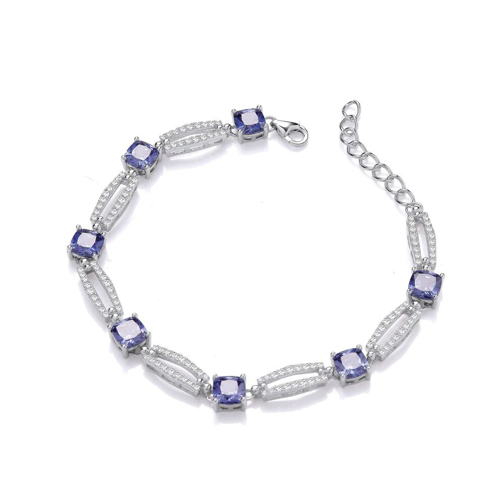 Tanzanite Colour CZ Silver Ladies Sterling Silver Bracelet