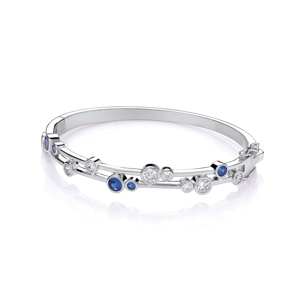 Timeless Rubover set Blue & Clear CZs Ladies J-Jaz Bangle