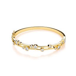 Timeless Rubover Set Clear CZs Ladies Yellow Gold Plated Silver J-Jaz Bangle