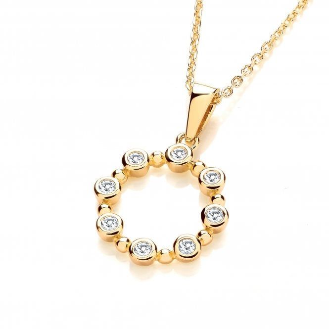 Yellow Gold Plated Silver Rubover CZs Circle Pendant with Chain