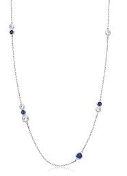 Silver Rubover Sapphire Blue & Clear Cubic Zirconia Necklace