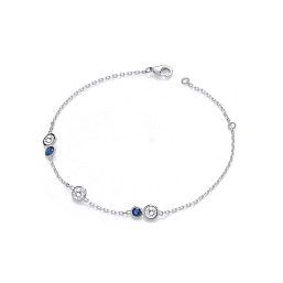 Silver Rubover Sapphire Blue & Clear CZ Ladies Bracelet