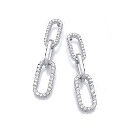 Paper Clip Micro Pave CZ Drop Earrings