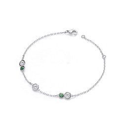 Silver Rubover Emerald Green & Clear CZ Ladies Bracelet