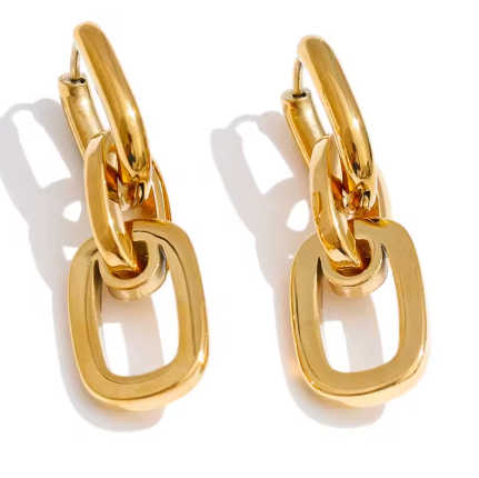 ' RIA' Gold Rectangle Statement Drop Earrings