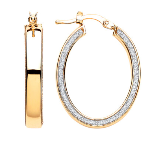 Gold Plated Fancy Oval Moon Dust Hoop Earrings