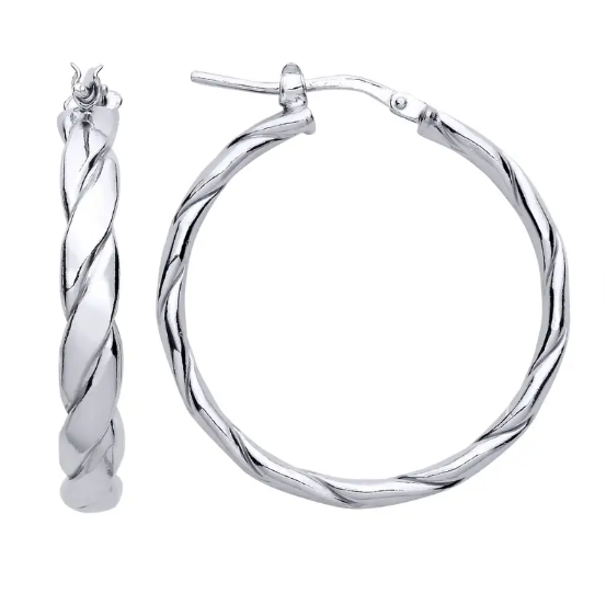Silver Platinum Plated Twist Hoop Earrings