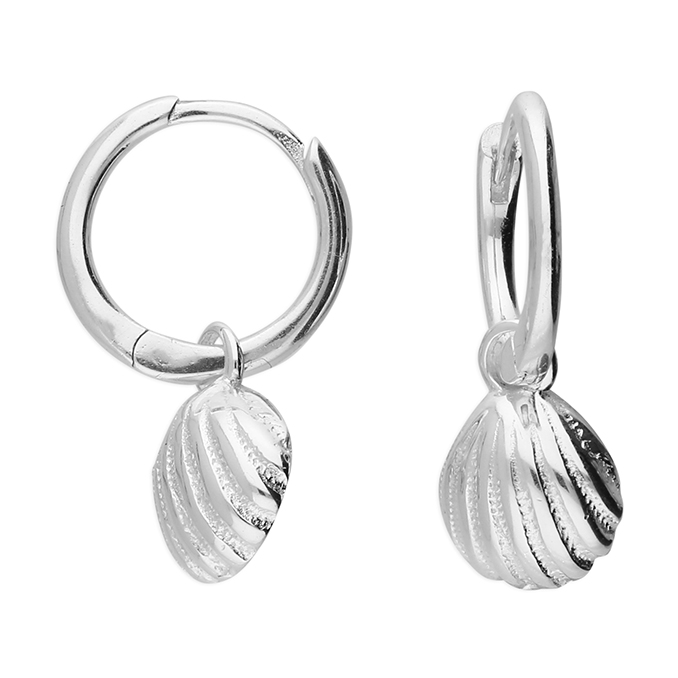 Silver Oyster Charm Huggie Earrings