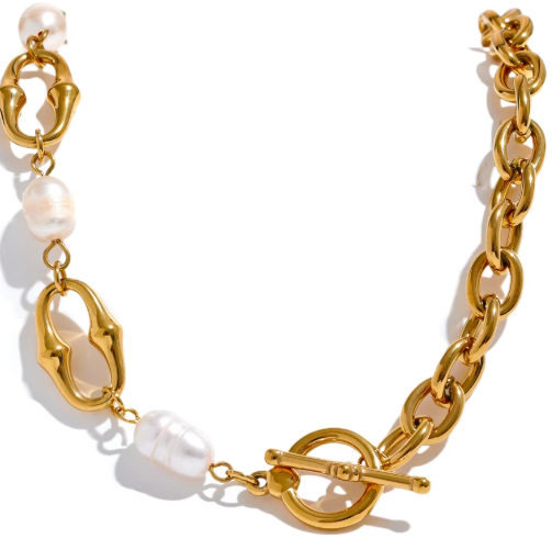 'ALEXIA' Natural Freshwater Pearls Chain T Bar Necklace