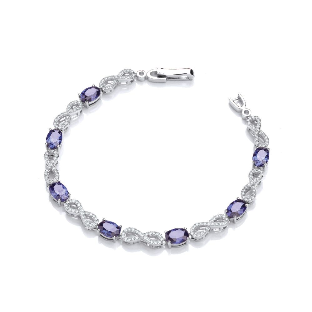 Sterling Silver Infinity with Sapphire Blue Cz's Tennis Bracelet.