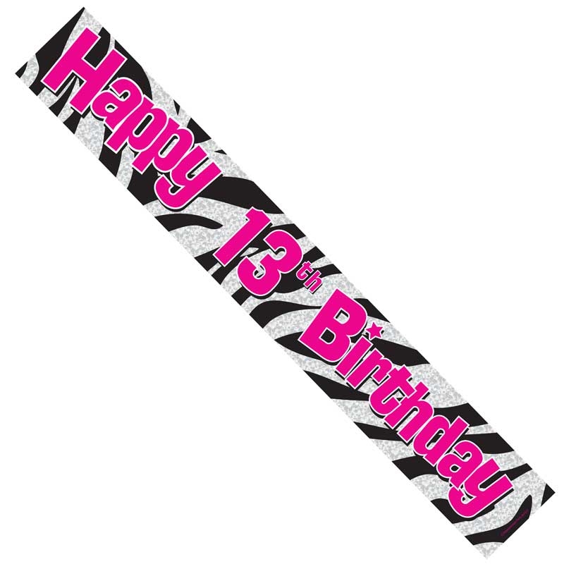 Happy 13th Birthday Banner - Black, Pink & Silver
