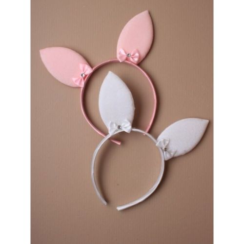 Bunny rabbit ears aliceband with crystal bows. In pink Or white.