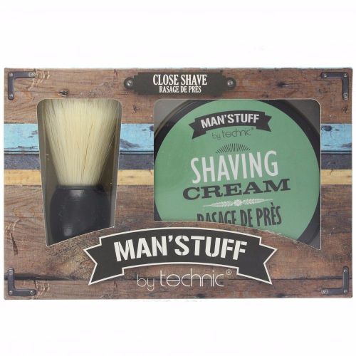 Technic Man Stuff Shaving Cream & Brush - Mens Gift Set