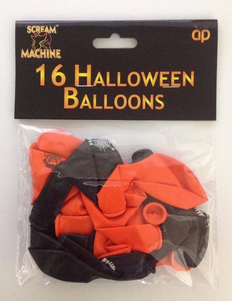 16 HALLOWEEN BALLOONS ORANGE & BLACK PARTY DECORATION SCREAM MACHINE 