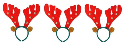 Christmas / Xmas Reindeer Antlers Headband With Bells (pack of 3) 