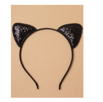 Sparkly black cat ears on a narrow satin fabric aliceband