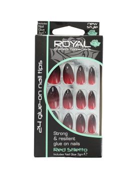 Royal 24 Glue-On Strong & Resilient Nail Tips - Red Stiletto 