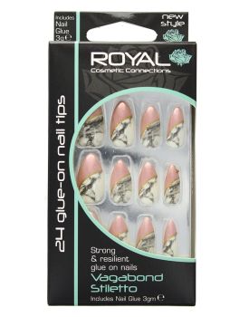 Royal Strong & Resilient Glue on Nails - Vagabond Stiletto Marble Effect