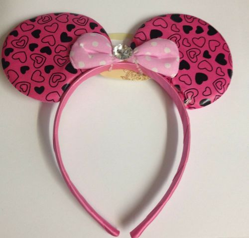 Heart Mouse Ears With Diamante - Dark Pink
