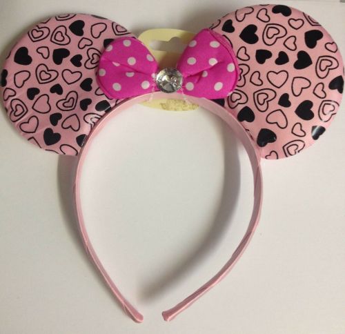 Heart Mouse Ears With Diamante - Light Pink