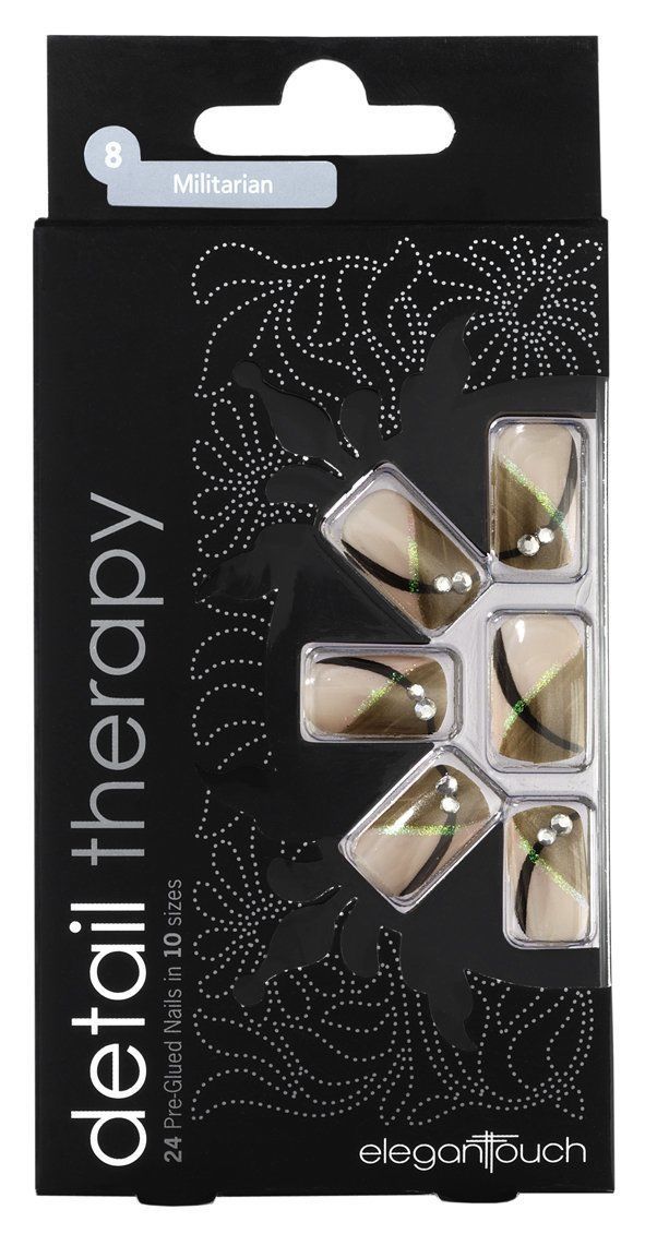 Elegant Touch Detail Therapy Militarian Glued False Nails 
