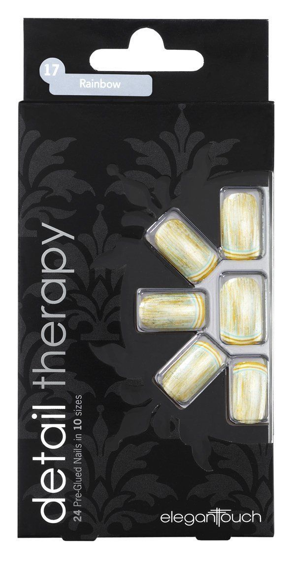 Elegant Touch Detail Therapy Rainbow Glued False Nails 