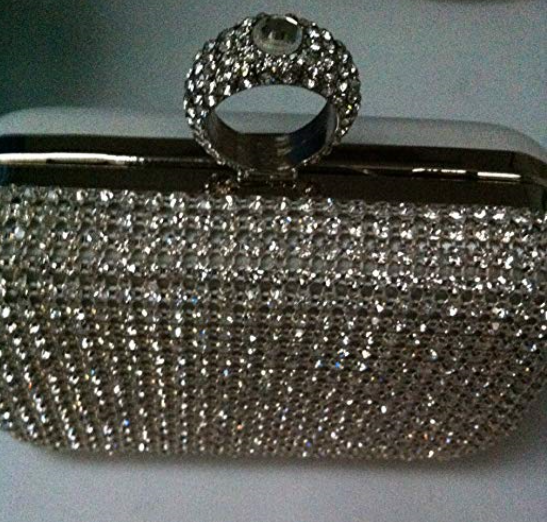Silver Diamante Encrusted Hard Cased Clutch Bag