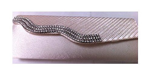 Cream Satin Wave Style Diamante Detail Clutch Bag 