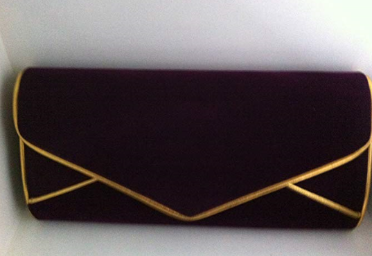 Large Purple & Gold Velvet Clutch Bag 