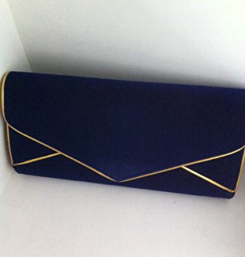 Large Blue & Gold Velvet Clutch Bag 