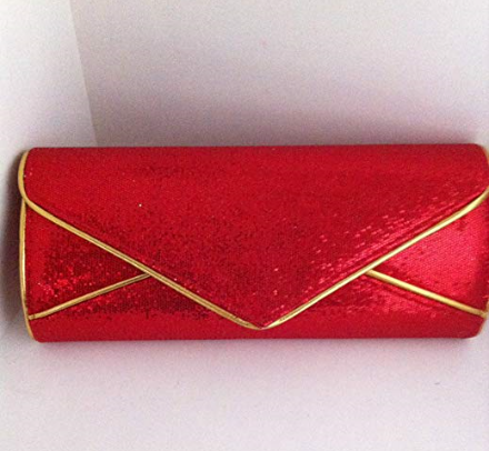 Red Glitter Style Clutch Bag With Gold Piping 