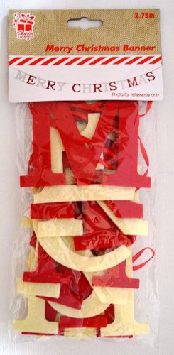 2.75 m Merry Christmas Felt Letter Banner Red Cream Hanging Garland