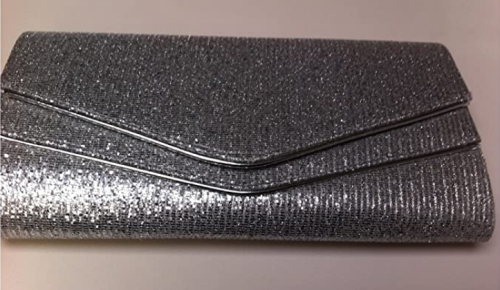 Large Silver Glitter & Piping Clutch / Evening Bag