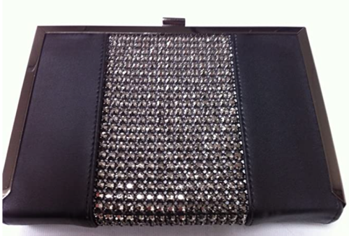 Black Faux Leather & Diamante Box Clutch Bag
