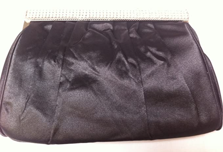 New Small Black Satin and Diamante Clutch Bag