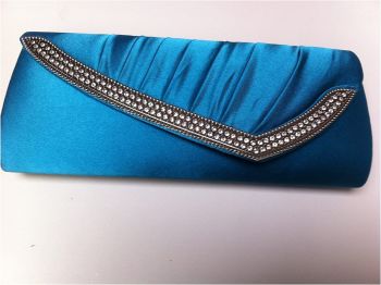 Turquoise Satin & Diamante Clutch Bag