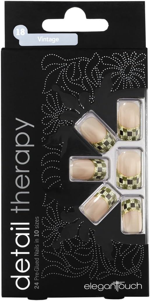 Elegant Touch Detail Therapy Rainbow Glued False Nails - Vintage