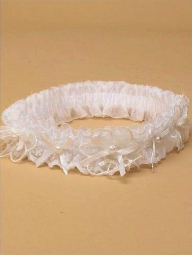 White Bow and Pearl Style Garter