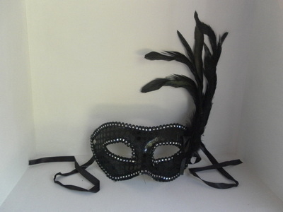 Black Sequin & Feather Masquerade Ball / Party Mask