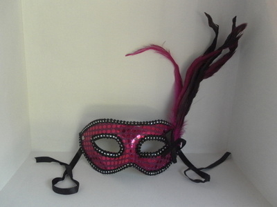 Pink Sequin & Feather Masquerade Ball / Party Mask